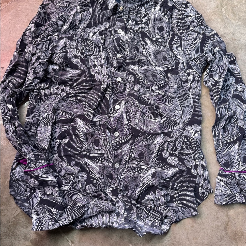 Robert Graham Black and White Feather Pattern Shirt